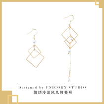 Simple cold wind geometric square earrings AB asymmetrical long temperament personality earrings high-end all-match earrings