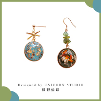 The Wizard of Oz Fresh Forest Girl Inlaid Gold Foil Dried Flowers Round Earrings Small Design Simple Versatile Earrings