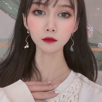 Temperament Long Asymmetric Crystal Bead Earrings Simple Fairy Twisted Stud Earrings Fashion Versatile Dongdamen Earrings