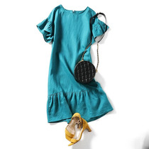 Summer color ramie fishtail dress