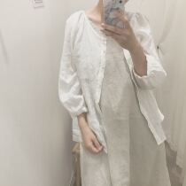 Light hoodie high branch linen thin through clear 3-volt days sunscreen loose round collar 90% sleeve cardiovert blouse