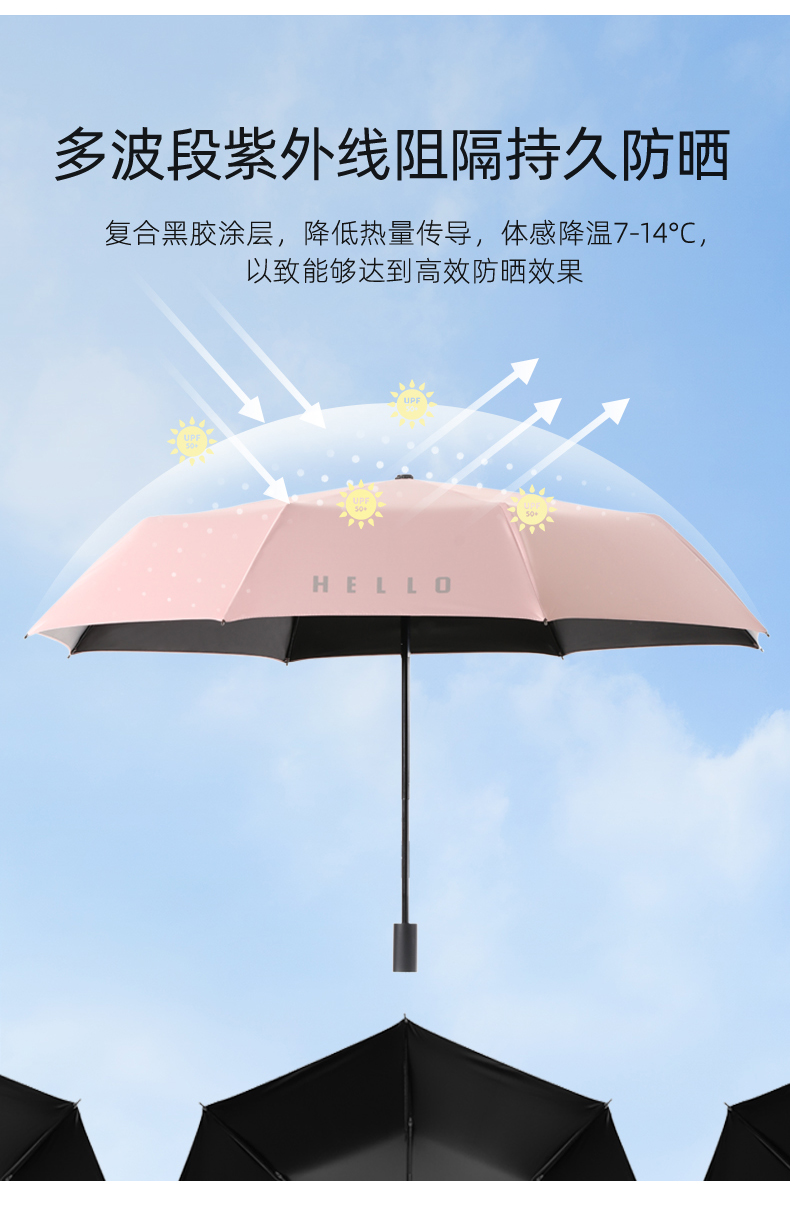 海螺 晴雨两用三折防晒伞upf50  多色29.9元包邮(需领券)