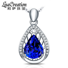 Лиза Ювелирные изделия Белый 18 - каратный цветной драгоценный камень 1.53 каратансан Синий подвеска Натуральный драгоценный камень Ожерелье Женщины