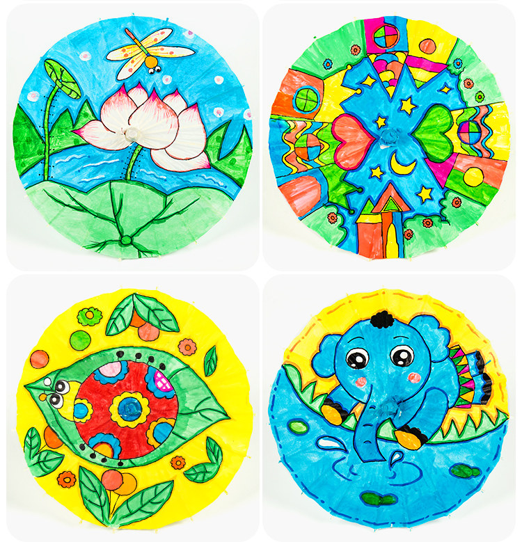儿童空白纸伞diy手工白色绘画美术伞幼儿园手绘工艺油纸伞