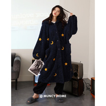 women's autumn winter coral fleece long nightdress star moon home clothes wearable pajamas set