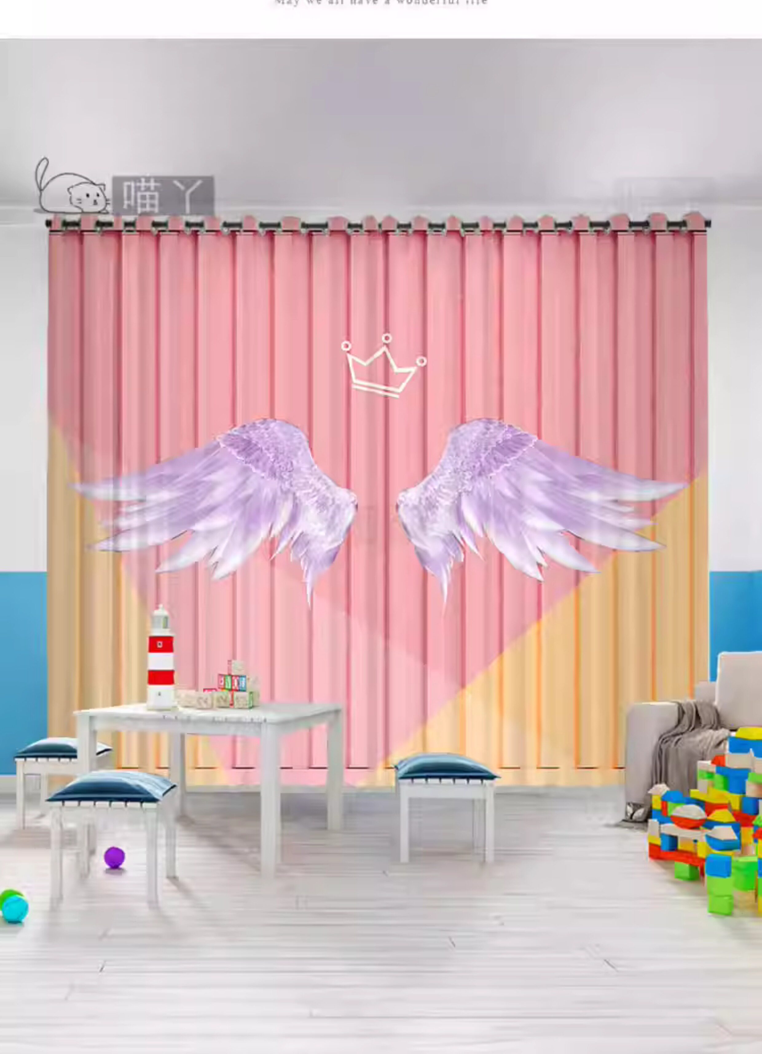 粉色天使翅膀窗帘网红墙布拍照直播背景布舞台舞蹈教室美容隔断帘