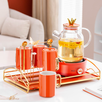 Light Extravagant Living Room Tea Cup Glass Kettle High Temperature Resistant Floral Tea Water Cup Home Tea Set Suit Home Minimalist modern