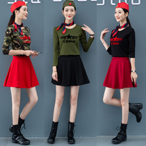 Square dance costume new suit performance costume Dance costume Autumn and winter sailor dance female middle-aged and elderly dance skirt dance military uniform