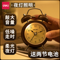 Deli 9024 Fashion Simple Small Alarm Clock Creative Mini Double Bell Metal Shell Kids Student Classic Alarm Clock Mechanical Loud Alarm Lazy Clock Wake Up Desktop Night Light Small Night Light