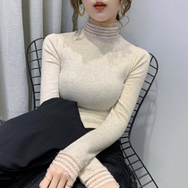 Semi-high collar base shirt Women autumn and winter New slim body top long sleeve sweater fashion Joker lace sweater