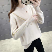 Autumn 2020 new foreign style Korean version of round neck lace knitted top women loose base shirt sweater women