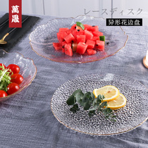 Wan Sheng Japanese gold edged glass fruit plate creative salad plate Dish Home cute tableware plate ins style