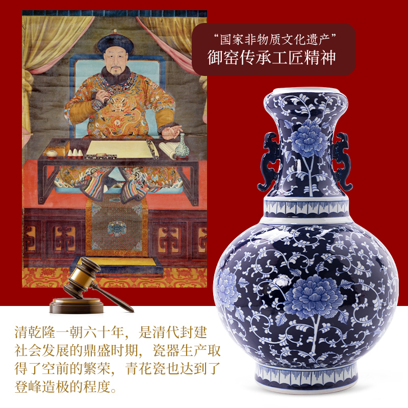 Jingdezhen ceramics imitation the qing qianlong blue tie up branch lotus bottle craft supplies sitting room bedroom study furnishing articles