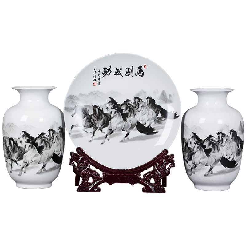 Jingdezhen ceramics three - piece vase wine place to live in the sitting room of the new Chinese style rich ancient frame craft ornaments