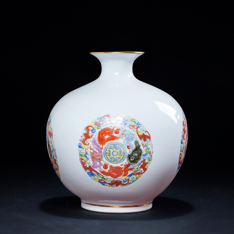 Jingdezhen chinaware paint floret bottle of flower arranging Chinese style household adornment rich ancient frame pomegranate bottle furnishing articles sitting room