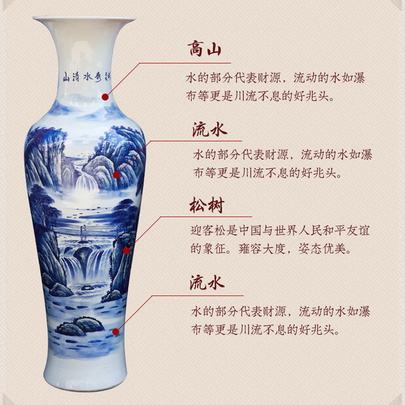 Jingdezhen blue and white ceramics hand - made large vases, flower arrangement sitting room adornment style furnishing articles to his new gifts