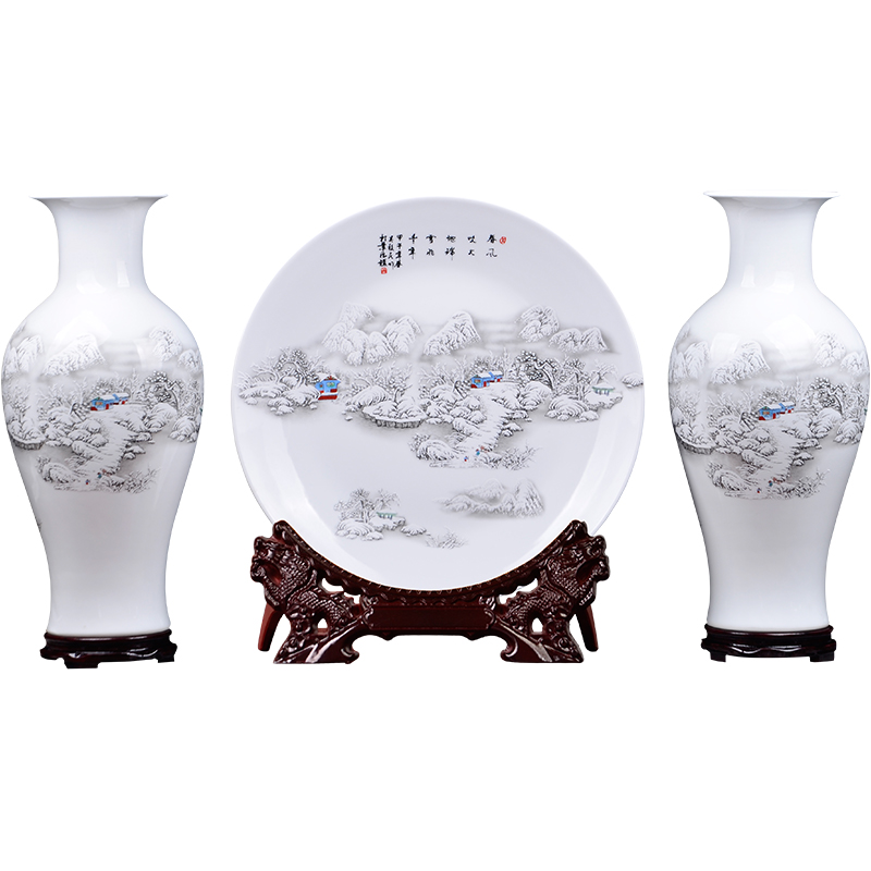 Jingdezhen ceramic vase three - piece furnishing articles sitting room TV ark, Chinese antique home decoration decoration is large