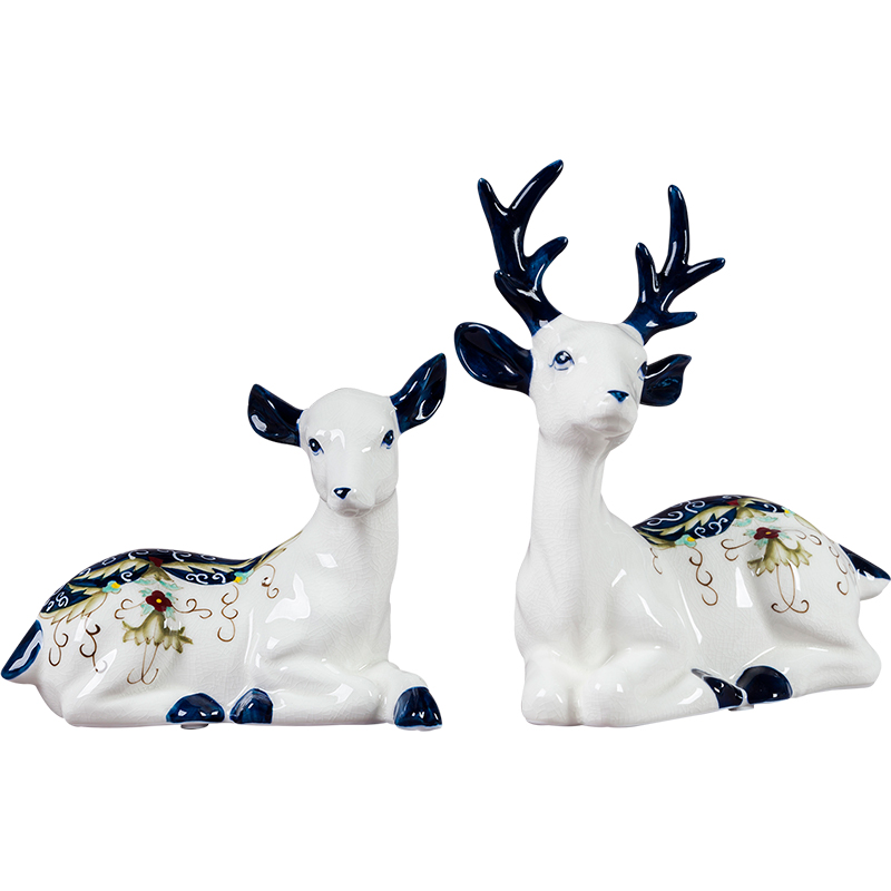 Jingdezhen ceramic hand - made elk furnishing articles of new Chinese style living room TV cabinet decorative gift a pair of creative arts and crafts