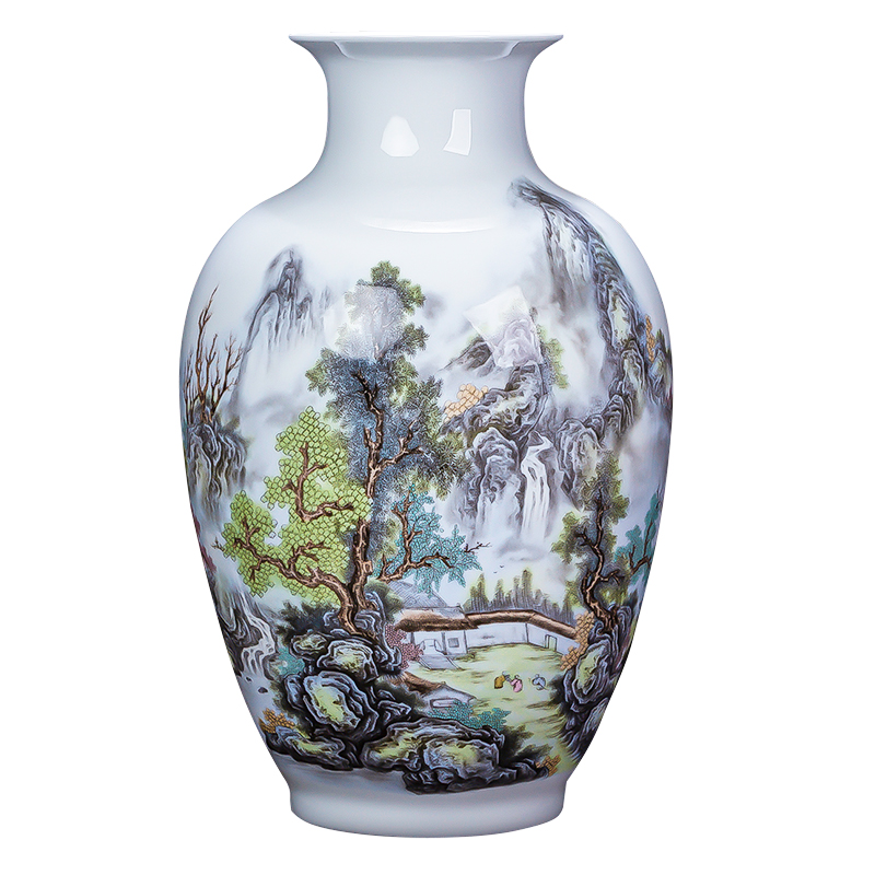 The Master of jingdezhen ceramics hand - made eggshell porcelain vase landscape painting new Chinese flower arranging rich ancient frame is placed in the living room