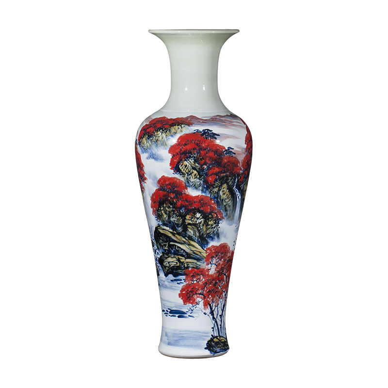 Jingdezhen ceramics Chinese hand - made landing big vase home sitting room hotel furnishing articles large red ornament