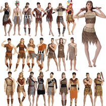Halloween costumes cos performance clothes Adult men and women Indigenous primitive people Indian BAO WEN Savage costumes