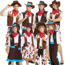 Halloween masquerade costume cosplay performance Adult children men and women Western cowboy clothing parent-child clothing