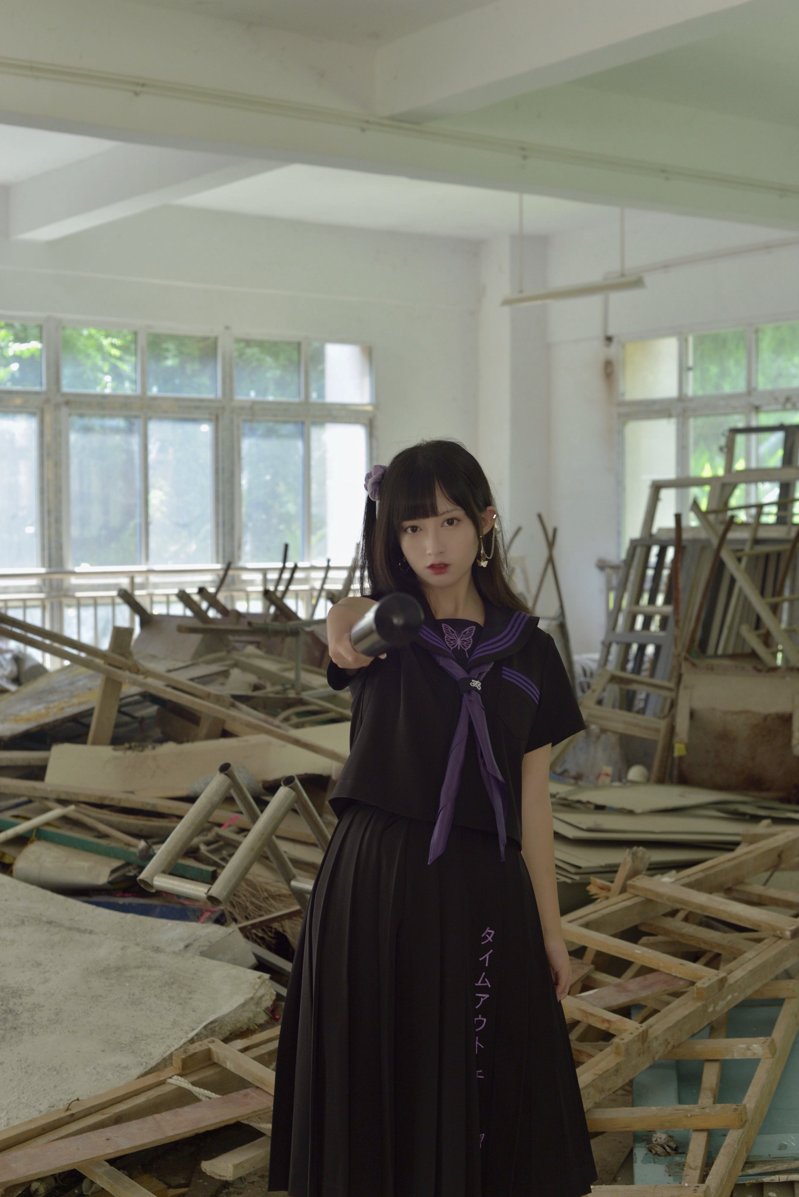 猫圆圆原创重工刺绣夏服正统不良jk制服黑紫