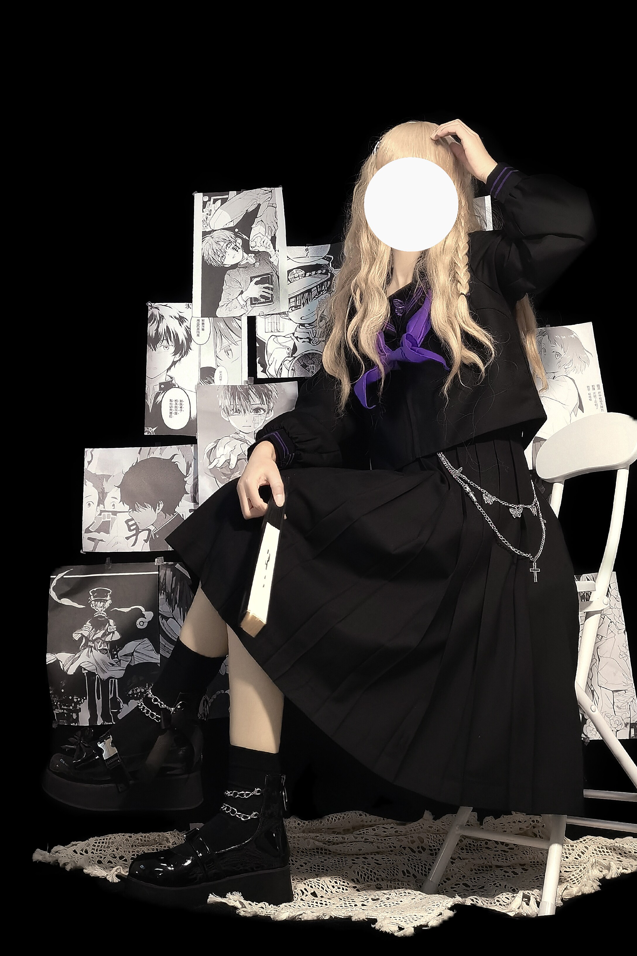 猫圆圆原创重工刺绣夏服正统不良jk制服黑紫