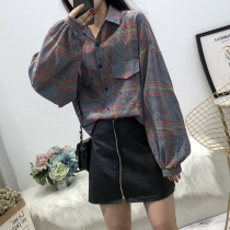 2020 autumn new large size womens clothing belly shirt 200 pounds fat sister loose plaid shirt womens top