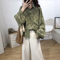 Plus size loose polka dot shirt womens new fat sister hidden meat heart machine top foreign shirt women 200 pounds