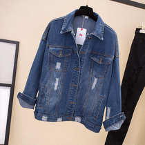 Fatty plus size womens fat womens 2018 new spring denim coat 200 Jin fat sister loose coat tide