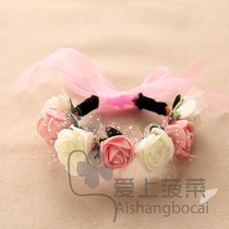 Korean fairy hand flower bracelet dance wrist flower children Beach flower show bridesmaid sister group hipster