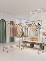 Clothing store display stand stainless steel floor hanging clothes bar womens clothing store silver shelf display rack clothes special shelf