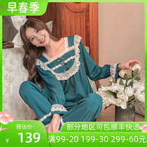Law Style Retro Sweet Beauty Palace Tingen Pyjamas Woman Spring Autumn Season Knitted Cotton Long Sleeve Loose can be worn outside the home Suits Suit