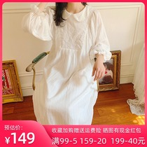 Korean version of spring and autumn ladies nightgown cotton yarn sweet court princess style pajamas doll collar embroidery retro home wear