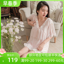 Pajamas Suit Woman Summer New Sweet Beauty Princess Palace Seduces Sexy V Collar Mesh Yarn Slim short sleeve Home Residence Suit Suit