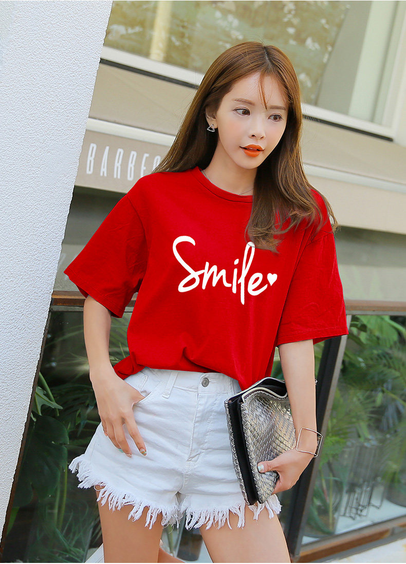 纯棉大码红色t恤女短袖2019新款宽松韩版学生超火cec中袖半上衣夏_单