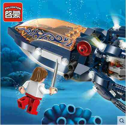 启蒙兼容乐高军事加勒比海盗船机械章鱼乌贼动物模型人仔积木玩具