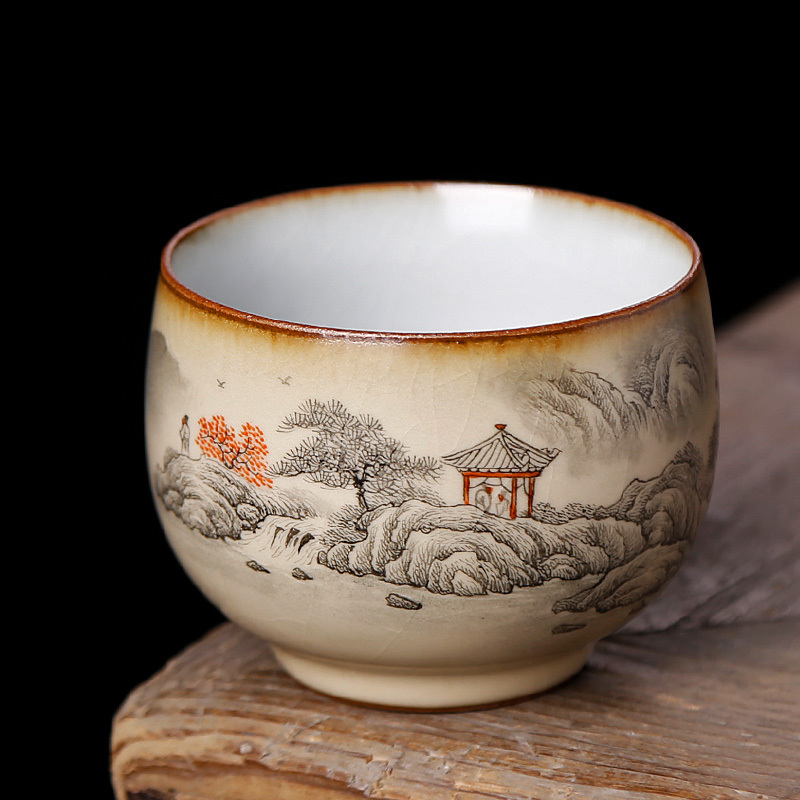 Jingdezhen your up yellow glaze pure manual hand - made lohan cup large bowl kung fu master single cup a cup of tea cups