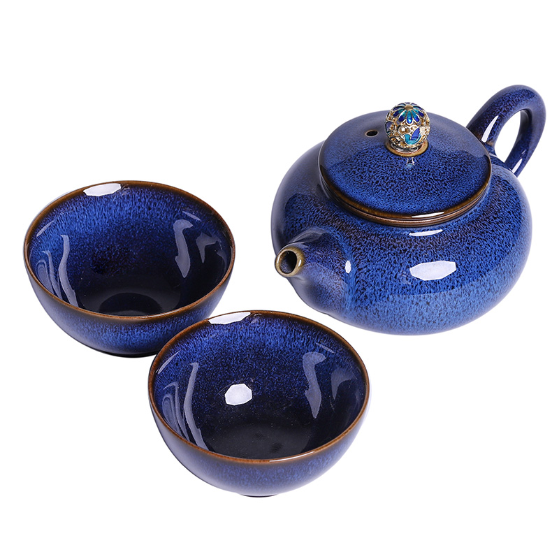 Jun porcelain ceramic teapot teacup a pot of two cups of two kung fu tea sets suit small set of household gift box gift giving