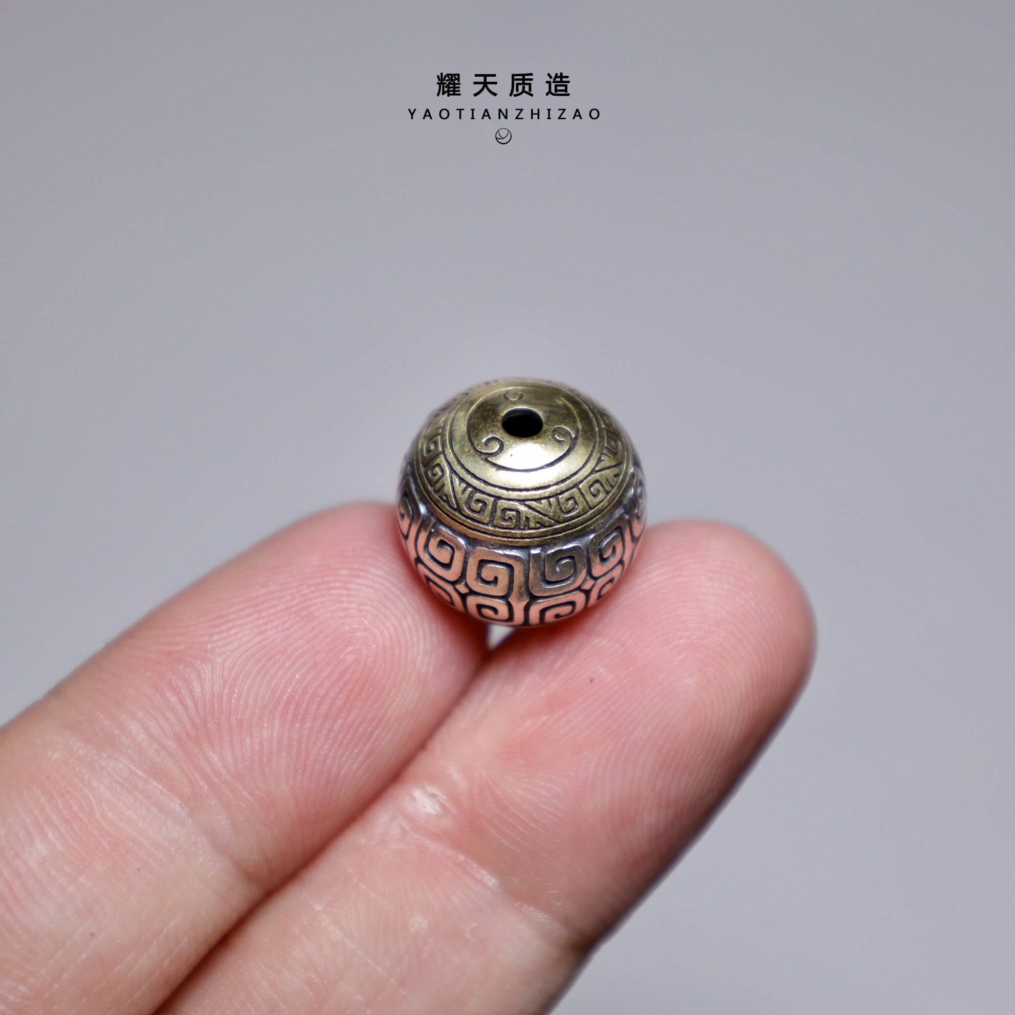 精工925银阿摩罗回纹珠文玩顶珠108珠手串藏式回纹隔珠腰珠配饰