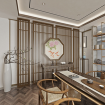 Modern Chinese solid wood hollowed-out screen partition living room door hall Xuanguan decorative wall solid wood fence on top of the sky
