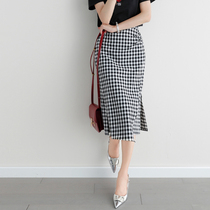 FENPERATE classic retro fashionable plaid skirt Women summer design sense temperament high waist slim Medium-length dress