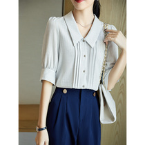 FENPERATE design sense blue chiffon shirt female 2021 summer New temperament Joker top female