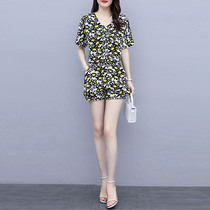 Fashion snow spinning flower dress suit female summer dress can wear fashionable shorts two pieces of home suit thin