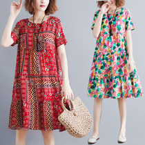 Sleeping cotton dress female thin outdoor wear loose large size meat shade and lean straight tube leisure home dress mommy dress