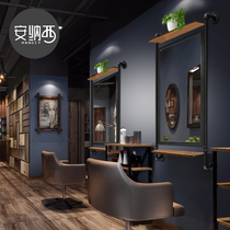 Annecy industrial wind hair salon mirror table Wrought iron water pipe wall-mounted single-sided mirror Retro hair salon barber shop mirror table