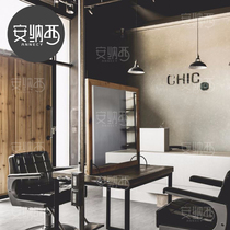 Annecy solid wood barber mirror table Dressing hair cut makeup mirror Vintage double-sided ironing table Wrought iron hair mirror table