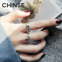 CHINSE color Korean version of ins tide s925 sterling silver ring female retro fashion personality smiley face food ring