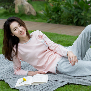 睡衣女长袖春秋纯棉简约韩版家居服套装女甜美可外穿居家服女秋